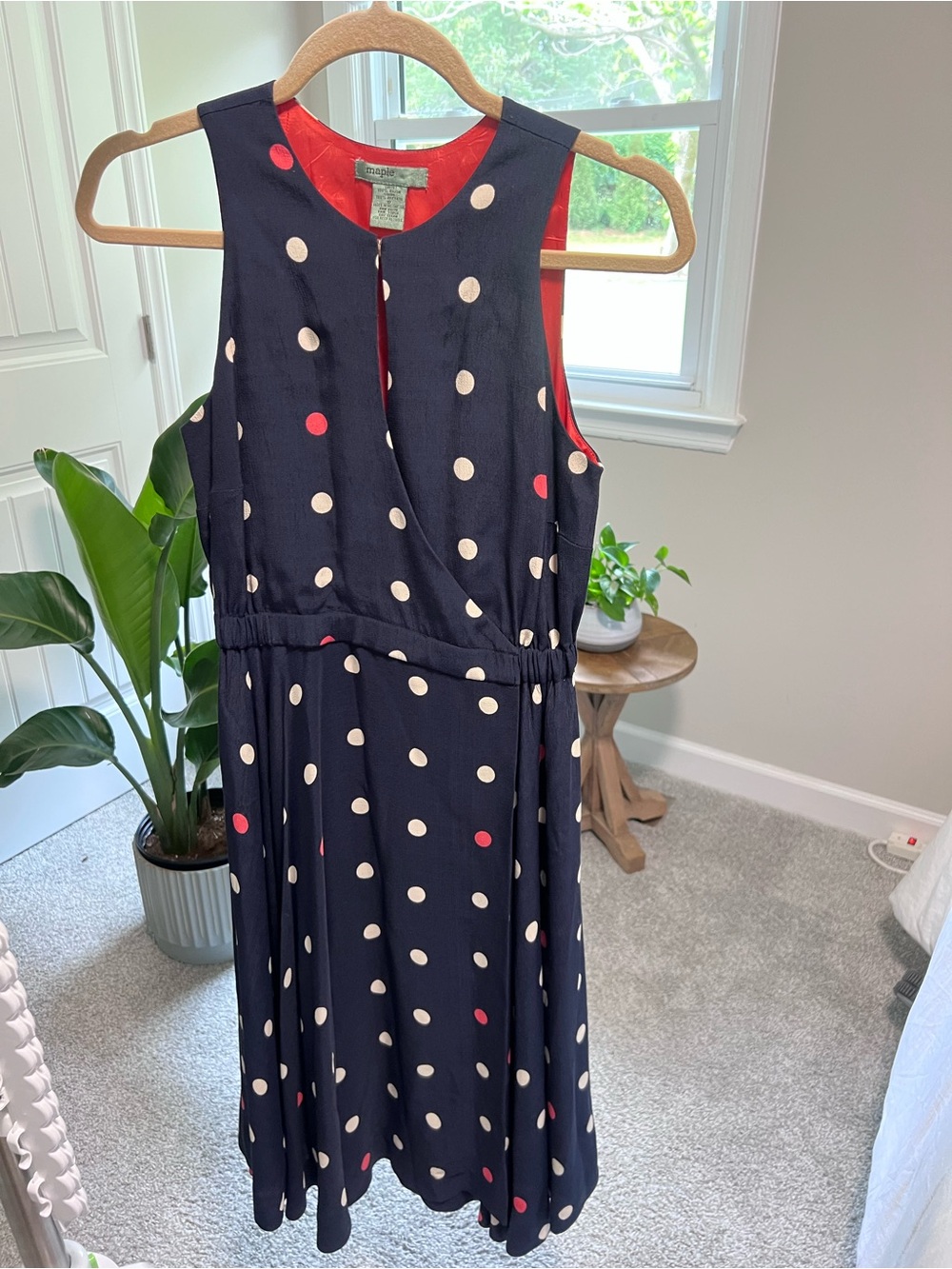 Anthropologie Maple Retro Navy Polka Dot Wrap Dress